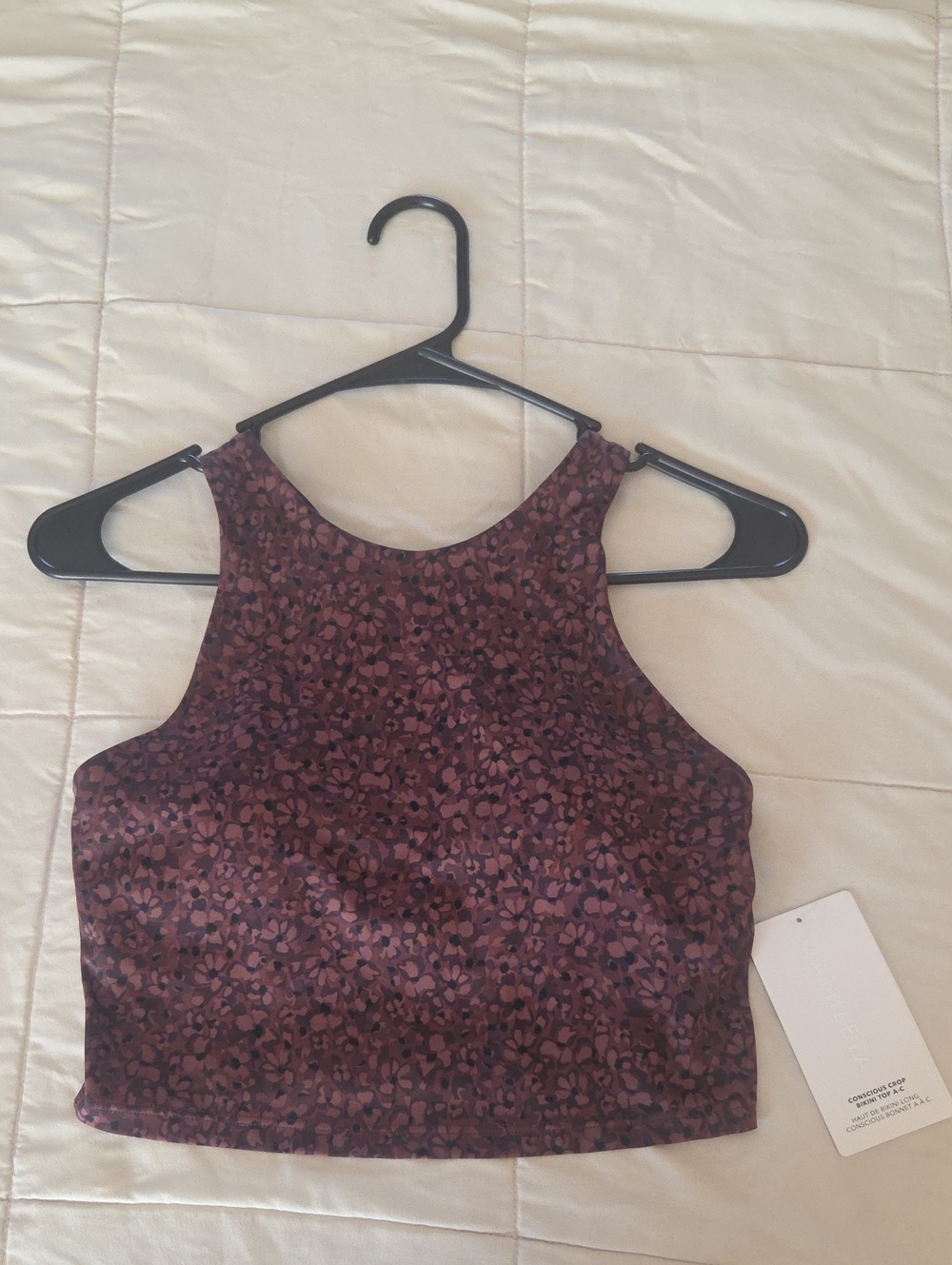 Athleta NWT Sleeveless High-Neck Crop/Bikini Top in Plum Floral
